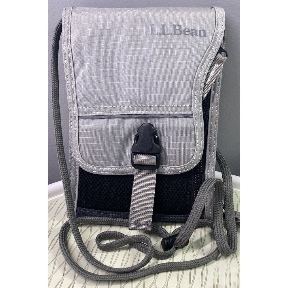 L.L.Bean Crossbody Wallet Purse Belt Bag Hiking Travel‎ Grey/Black Multi Zipper